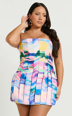 Amalie The Label - Julietta Corset Panel Mini Dress in Abstract Sunset Print