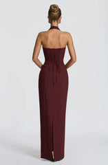 Halter Cutout Lace-Up Waist Bodycon Maxi Evening Dress