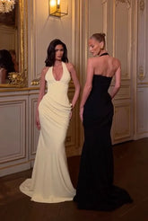 Halter Deep V Ruched Mermaid Maxi Dress | French Elegant Formal Evening Gown