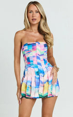Amalie The Label - Julietta Corset Panel Mini Dress in Abstract Sunset Print