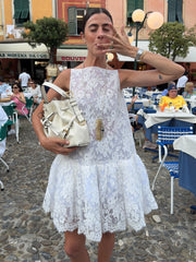 White Lace Sleeveless Sheer Babydoll Mini Dress