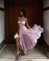 Two-Tone Satin & Lace Trim Cami Maxi Dress