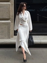 Cowl Neck Asymmetric Draped Skirt Set