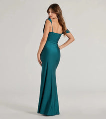One-Shoulder Draped Ruched Slit Gown