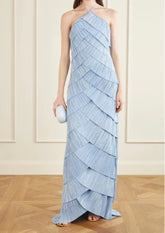 Ethereal Skies Tiered Halter Maxi Dress