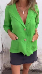 Cotton Linen Blouse with Pocket Button Down Shirt Collar