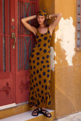 Caramel Polka Dot Cami Mermaid Maxi Dress