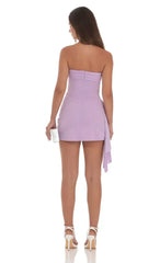 Strapless Ruched Tassel Dress in Lavender