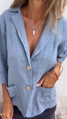 Cotton Linen Blouse with Pocket Button Down Shirt Collar