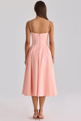 Pink/Yellow Spaghetti Strap Sweetheart Neck A-Line Midi Dress
