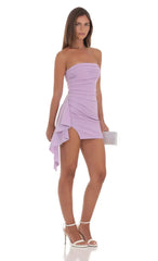 Strapless Ruched Tassel Dress in Lavender