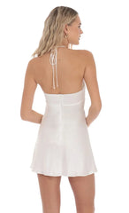 Flower Satin Halter Dress in White