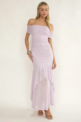 Kiarna Off-Shoulder Mesh Maxi Dress Lilac