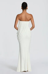 Two-Tone Strapless Draped Panel Fitted Mermaid Gown