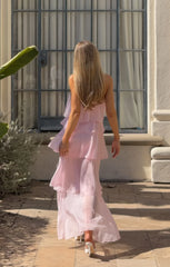 Bohemian Halter Tiered Ruffle Chiffon Maxi Dress