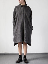 Lapel Striped Cotton And Linen Dress