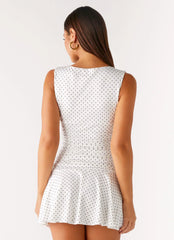 Kelda Mini Dress - White Polka Dot