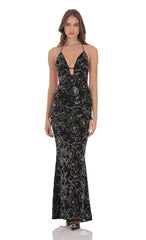Sexy Sleeveless Halter Deep V Embroidered Dress
