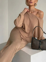 Casual Off Shoulder Knitted Two-Piece Set