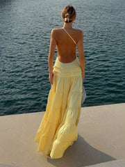 One-Shoulder Open-Back Tiered Maxi Dress