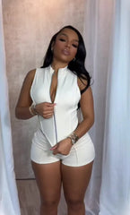 Cream Stand Collar Zip-Up Sleeveless Corset Crop Top