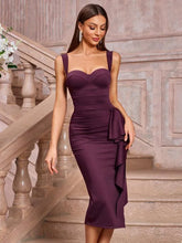 Multi-Color Wide Strap Sweetheart Ruffle Slit Midi Dress | Sexy Bodycon Evening Gown