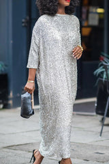 Street Solid Patchwork O Neck Long Dress