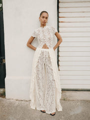 Sheer Lace Cutout High Neck Top(Only tops)
