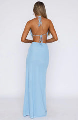 Dance With Me Maxi Halter Dress Powder Blue