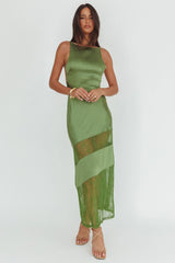 Helsi Low Back Lace Insert Maxi Dress Forest Green