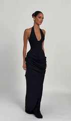 Halter Deep V Ruched Mermaid Maxi Dress | French Elegant Formal Evening Gown
