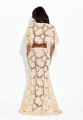 Beige Floral Lace Crop Top & Mermaid Maxi Skirt Two-Piece Set