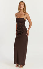 Lace Panel Draped Satin Maxi Dress