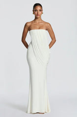 Two-Tone Strapless Draped Panel Fitted Mermaid Gown