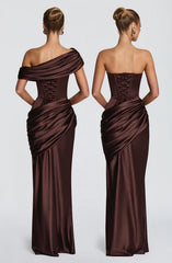 Asymmetric Draped Off Shoulder Maxi Dress