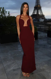 Halter Cutout Lace-Up Waist Bodycon Maxi Evening Dress