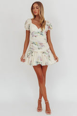 Annabella Puff Sleeve Tied Back Mini Dress Floral Butter