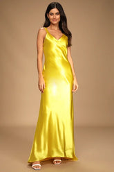 Multi-Color Satin V Neck Crisscross Backless Mermaid Maxi Dress