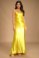 Multi-Color Satin V Neck Crisscross Backless Mermaid Maxi Dress