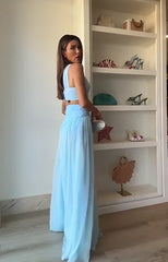 Halter Twist Cutout Waist Chiffon Maxi Dress