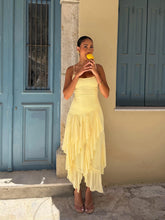 Light Yellow Cami Strap Asymmetric Ruffle Midi Dress
