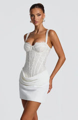 Lace Cami Corset Waist Ruched Bodycon Mini Dress