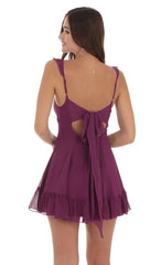 Chiffon Ruffle Strap Dress in Plum