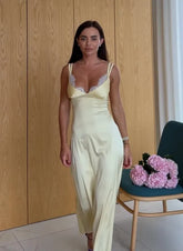 Satin Lace V-Neck Spaghetti Strap Long Nightgown