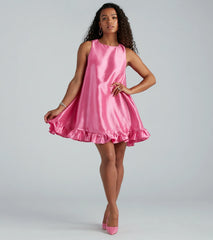 Maizie Taffeta Faux Pearl Button A-Line Dress