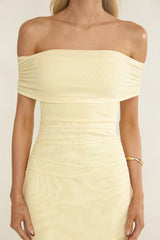 Kiarna Off-Shoulder Mesh Maxi Dress Butter