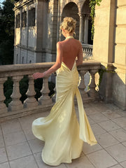 Halter Deep V Twist Satin Maxi Dress