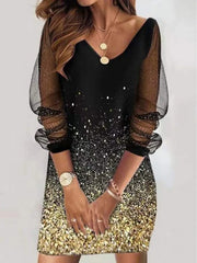 Women's Fashion Mesh Printed V-Neck Dresses