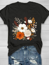 Vintage Floral Printed Women's Crew Neck T-shirt