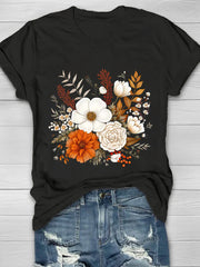 Vintage Floral Printed Women's Crew Neck T-shirt